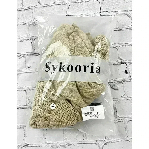 Open Front Sweater Large NWT - Pattern Lightweight Women's 3/4 Sleeve Tan Top - Picture 9 of 9